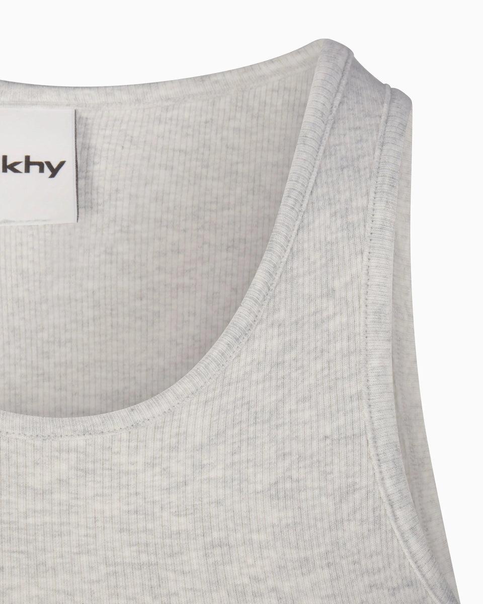 Cropped Raw Hem Rib Tank | Light Heather Grey