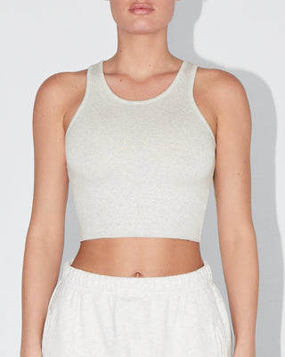Cropped Raw Hem Rib Tank | Light Heather Grey