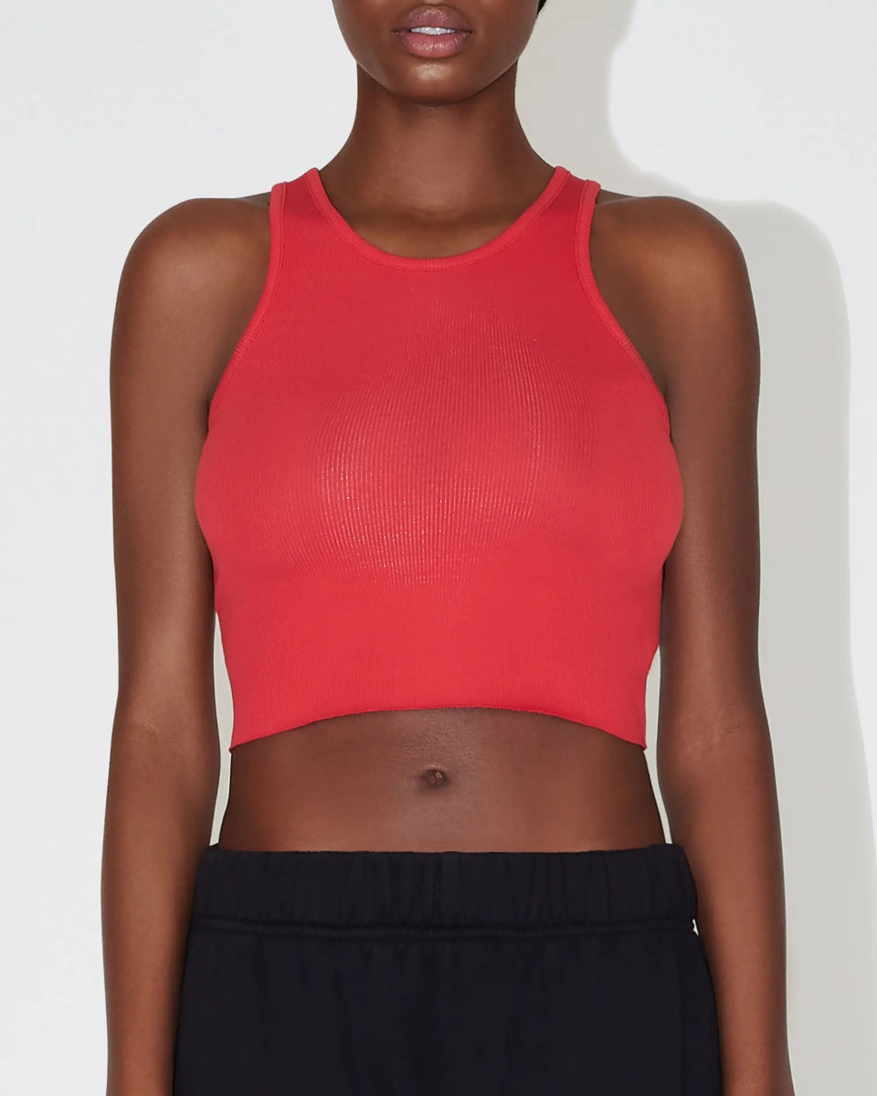 Cropped Raw Hem Rib Tank | Red