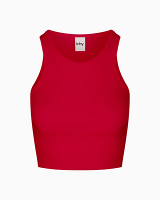 Cropped Raw Hem Rib Tank | Red