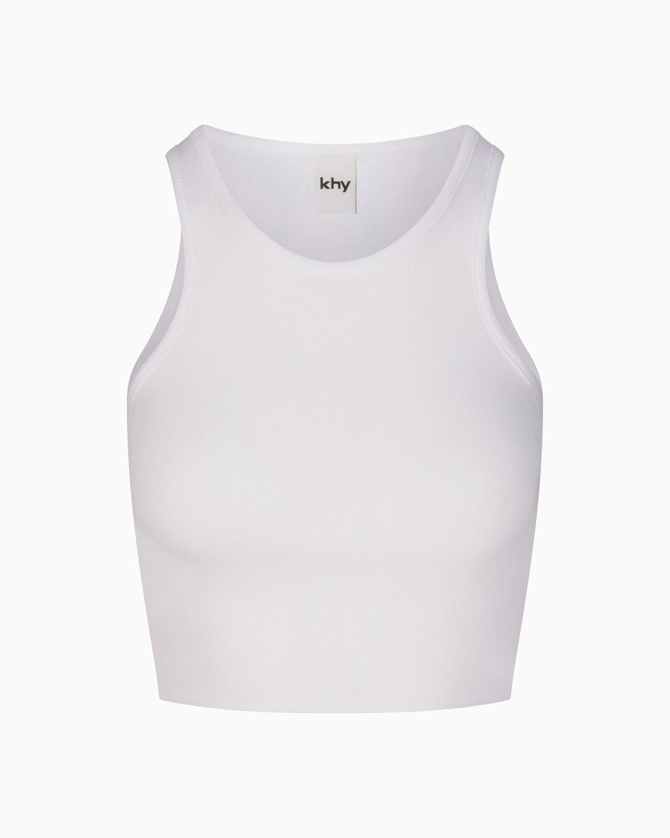 Cropped Raw Hem Rib Tank | White