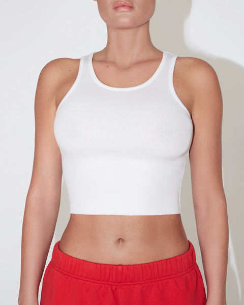 Cropped Raw Hem Rib Tank | White – Khy Cropped Raw Hem Rib Tank | White – Khy