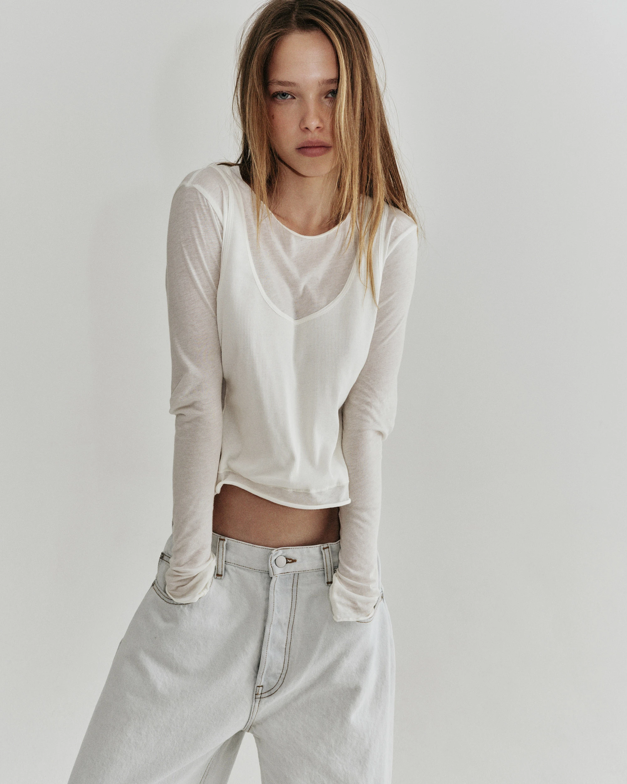 Echo Layered Tee in Cloud - KHY by Kylie Jenner – Khy