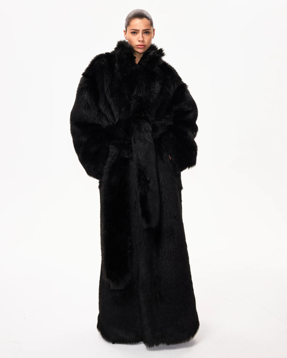 Faux Fur Coat Black – Khy - Main Image