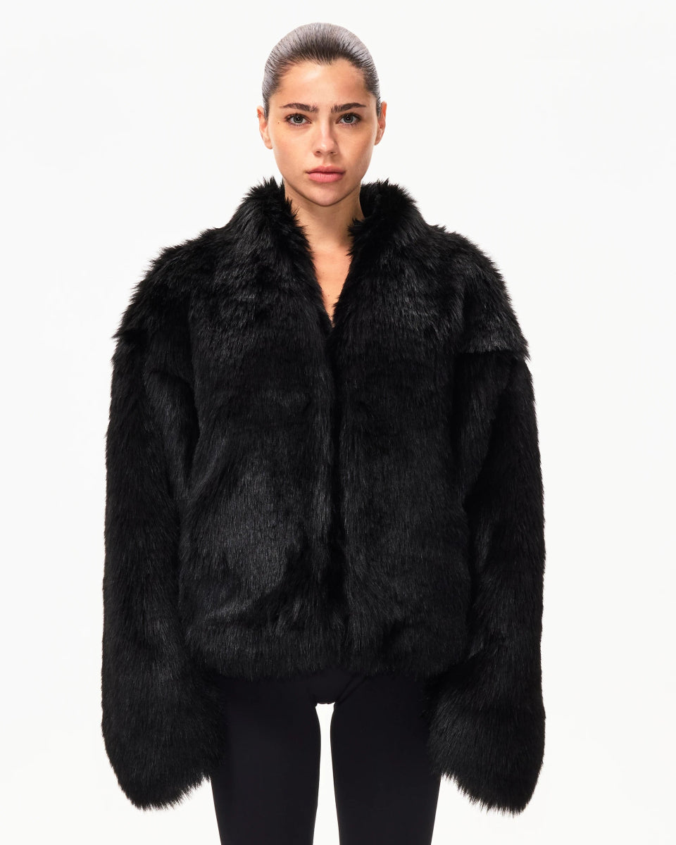 00s archive short length fur denimjacket Faux Fur Jacket | Black – Khy
