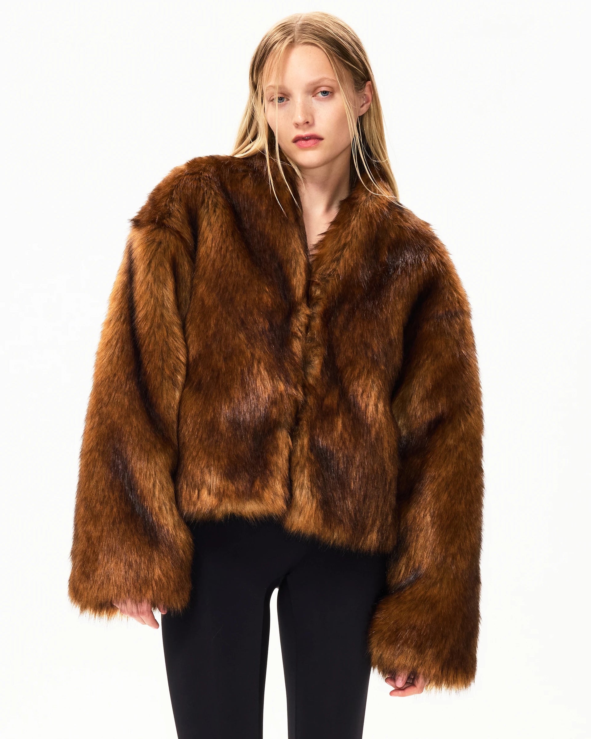 Brown Faux Fur Jacket Outerwear Full | Khy