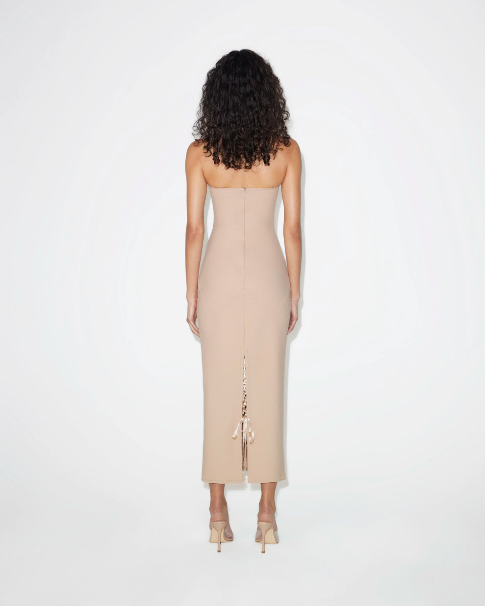 Fitted Halter Dress | Beige