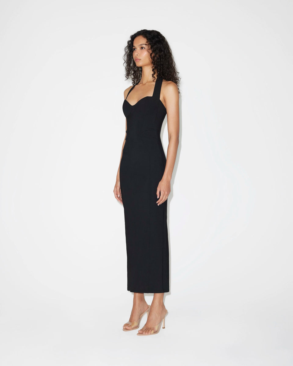midi halter dress Women's Black Fitted Halter Dress Stretch
