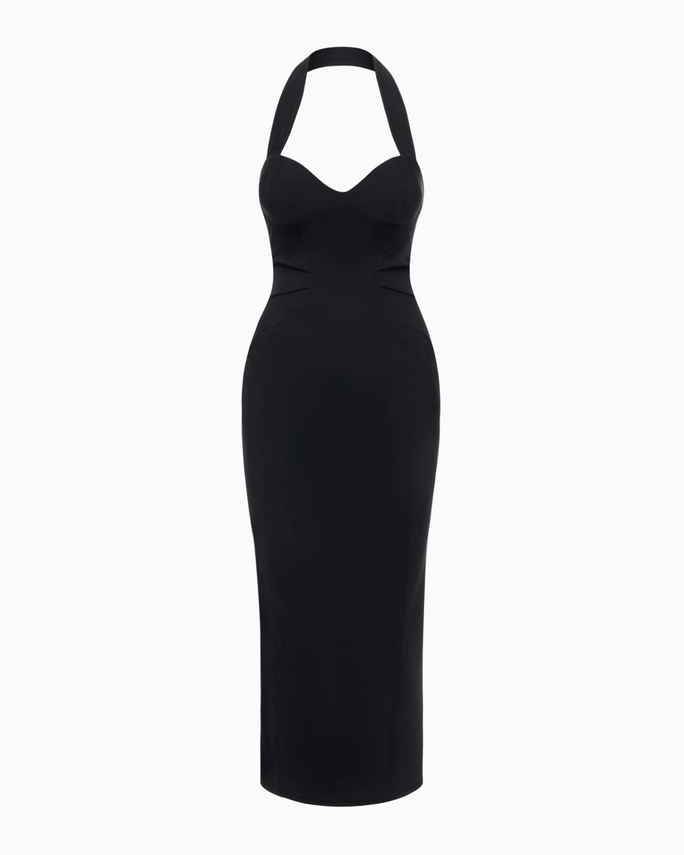 Fitted Halter Dress | Black