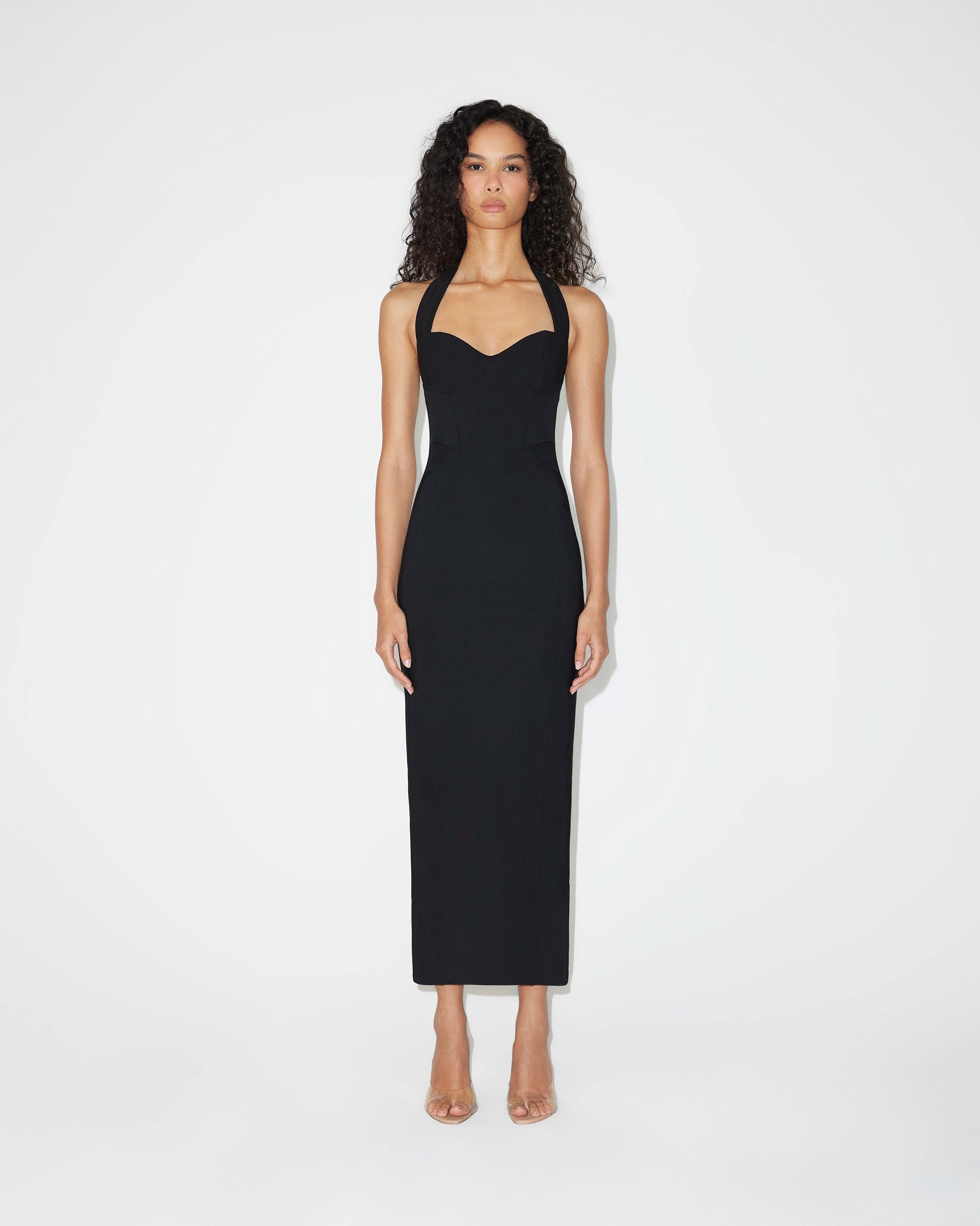 Women's Black Fitted Halter Dress Stretch Women's Black Fitted Halter Dress Stretch