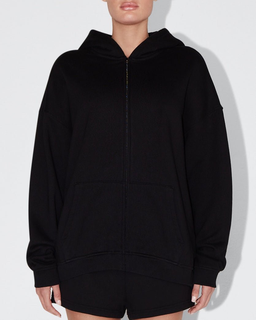 Fleece Oversized Zip Hoodie Black – Khy