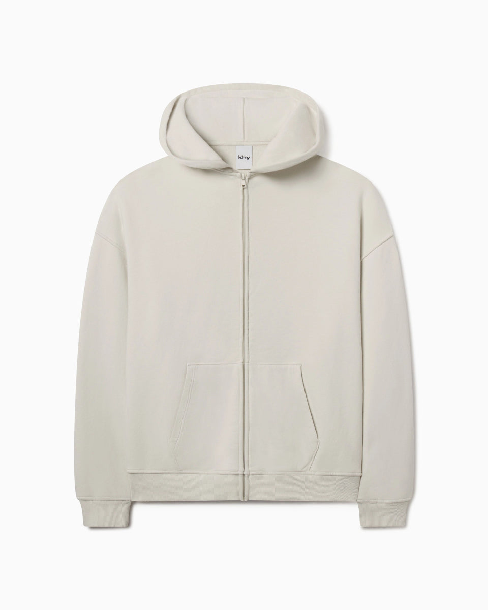 Fleece Oversized Zip Hoodie | Ecru – Khy Fleece Oversized Zip Hoodie | Ecru – Khy