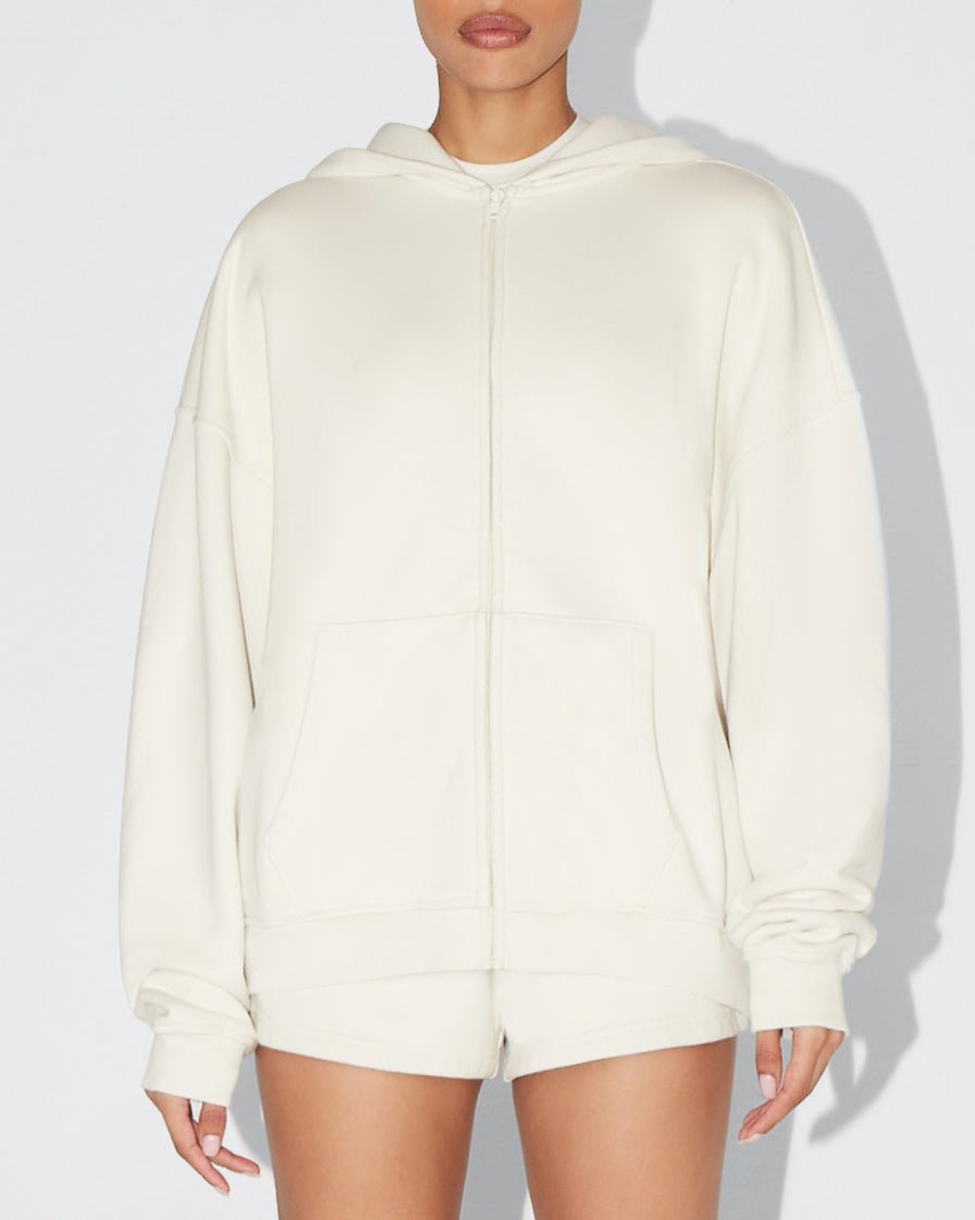 Fleece Oversized Zip Hoodie | Ecru – Khy