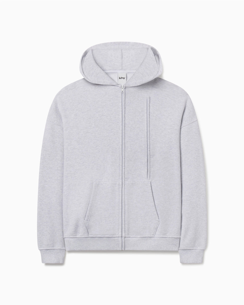 Grey Zip Up Hoodie Fleece Oversized | Khy