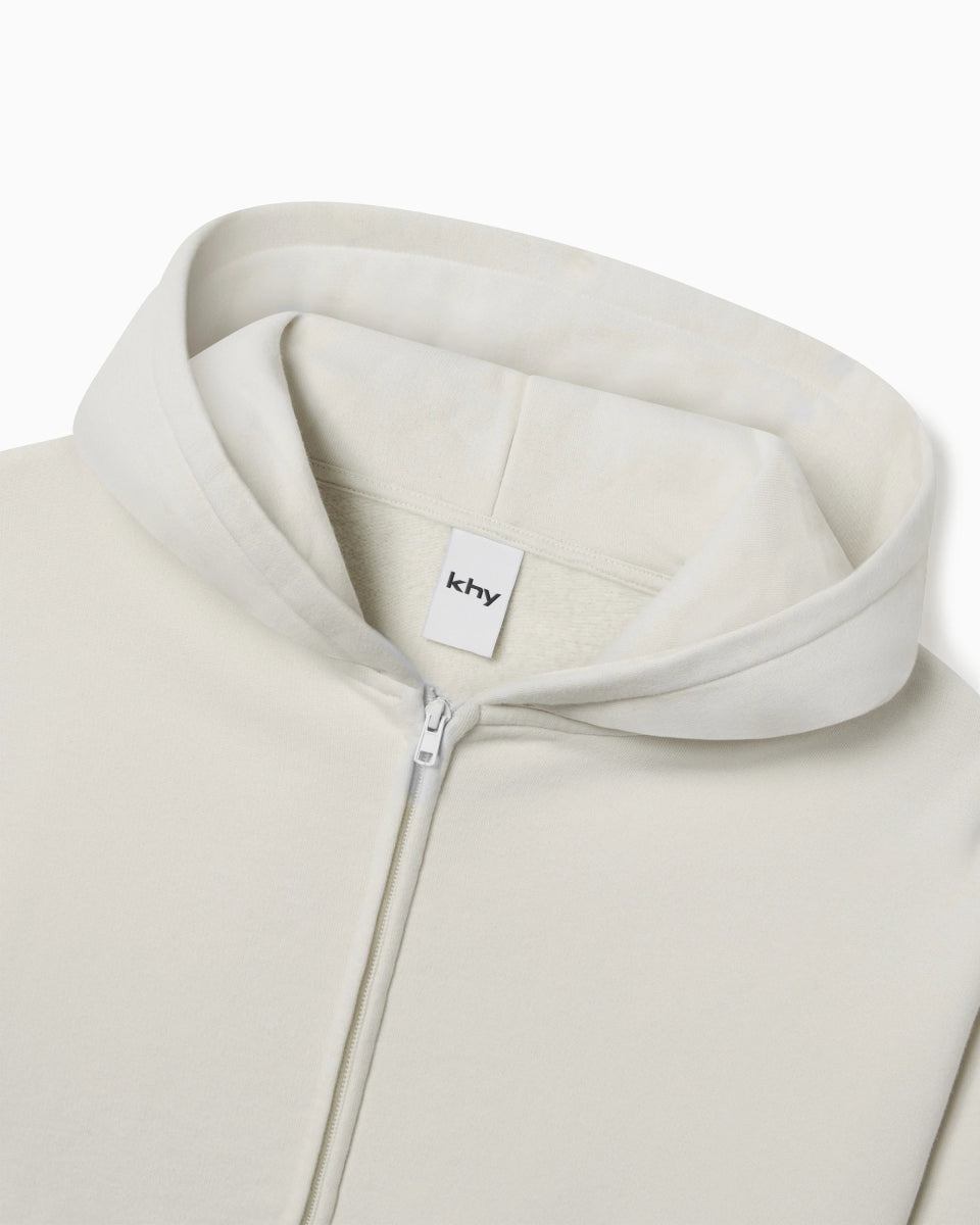 Fleece Zip Hoodie with Oversized Hood | Ecru