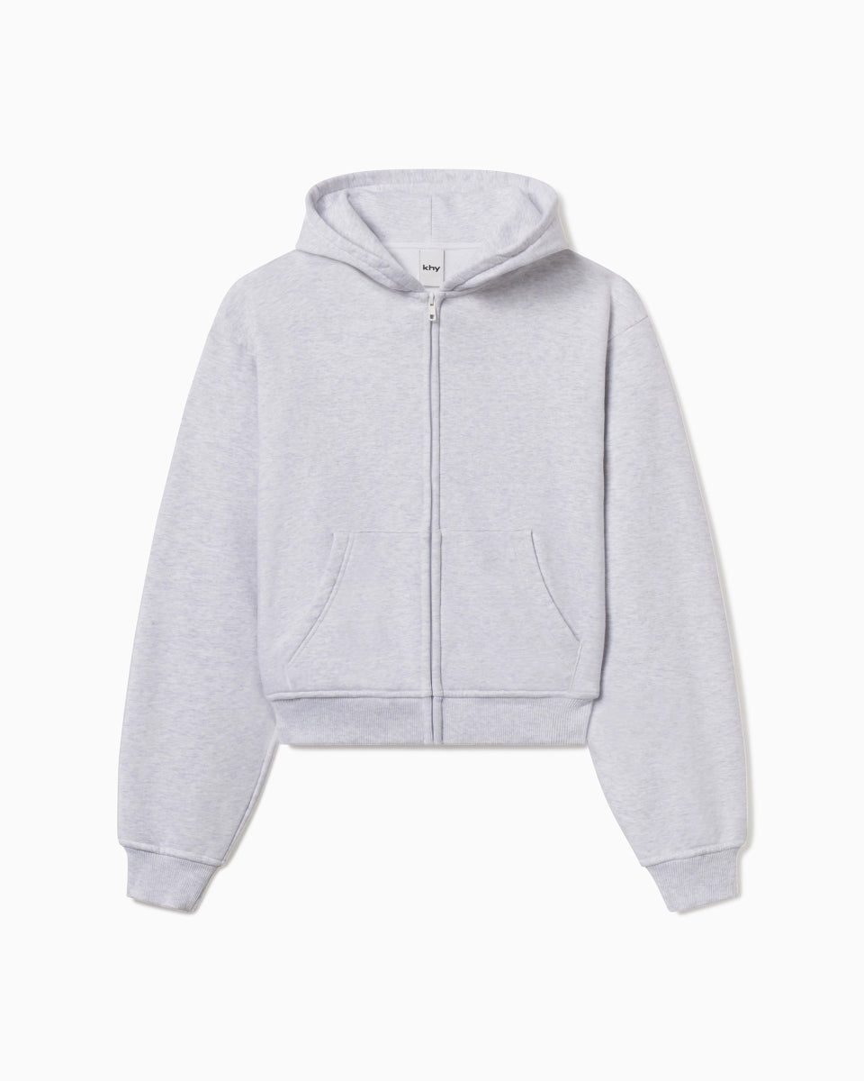 Fleece Zip Hoodie with Oversized Hood | Light Heather Grey – Khy Fleece Zip Hoodie with Oversized Hood | Light Heather Grey – Khy