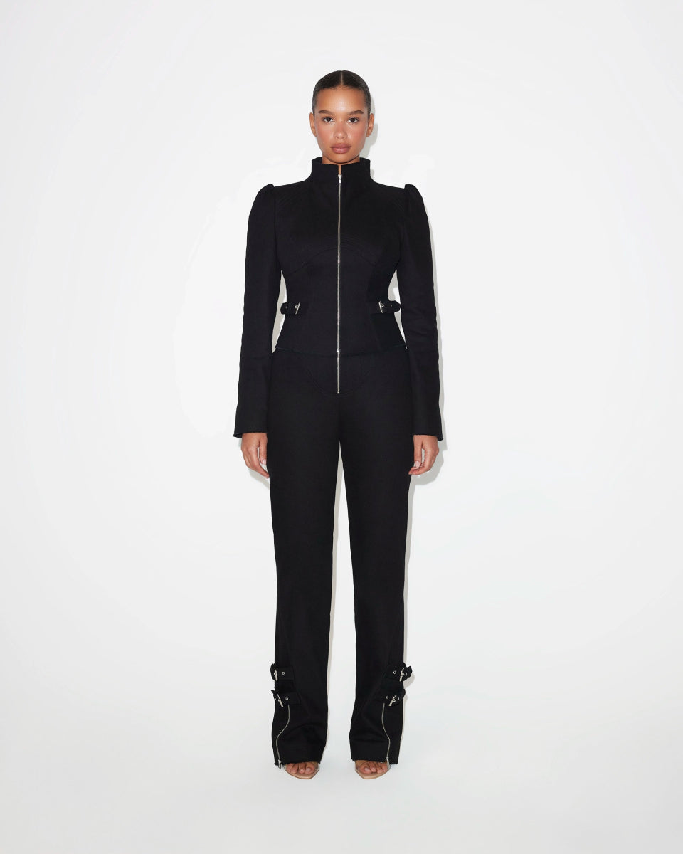 High Rise Denim Trousers | Black