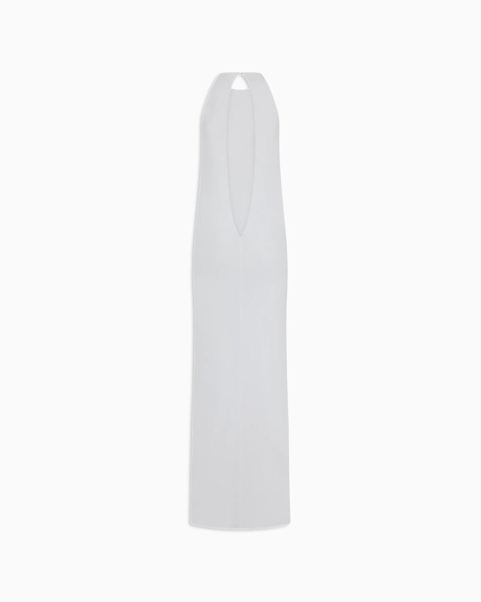 white keyhole dress Women's White Keyhole Gown Stretch Fitted