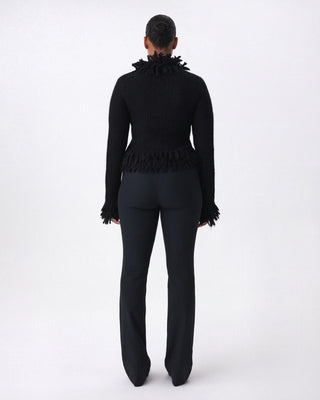 Fringe Wool Cardigan | Black