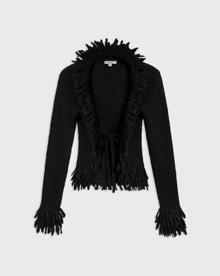 Fringe Wool Cardigan | Black