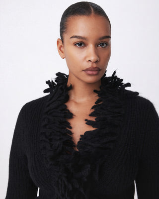 Fringe Wool Cardigan | Black