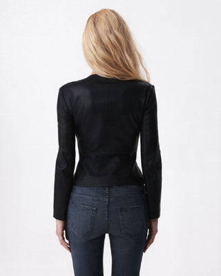 Zip Up Sculpted Leather Jacket | Black