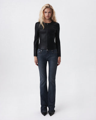 Zip Up Sculpted Leather Jacket | Black