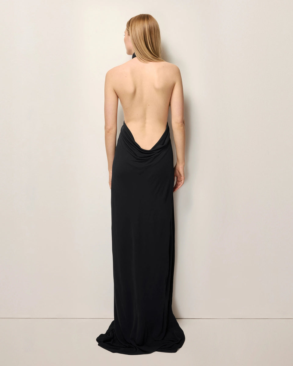 Knotted Halter Gown | Black