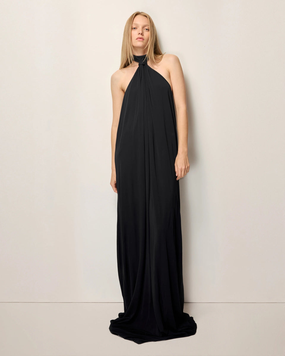 Knotted Halter Gown | Black