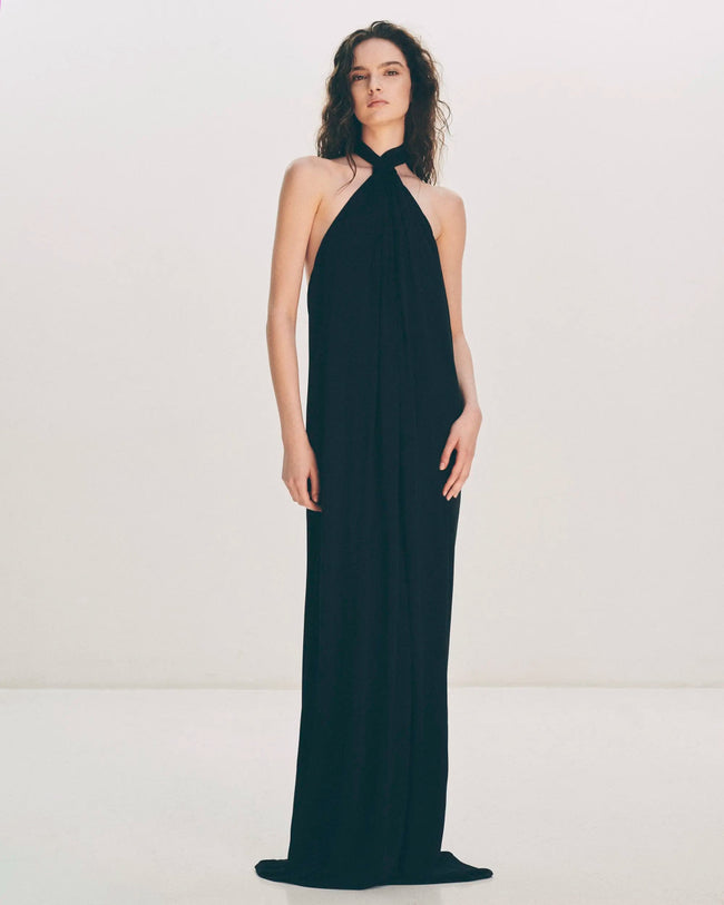 Knotted Halter Gown | Black