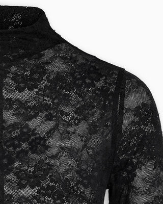 Lace Funnel Neck Bodysuit | Black