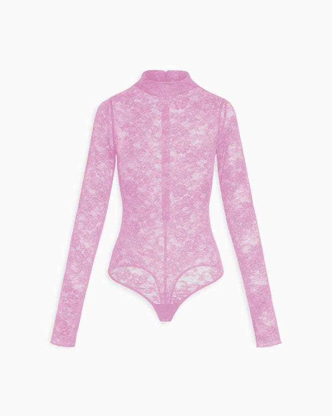 Lace Funnel Neck Bodysuit | Powder Pink