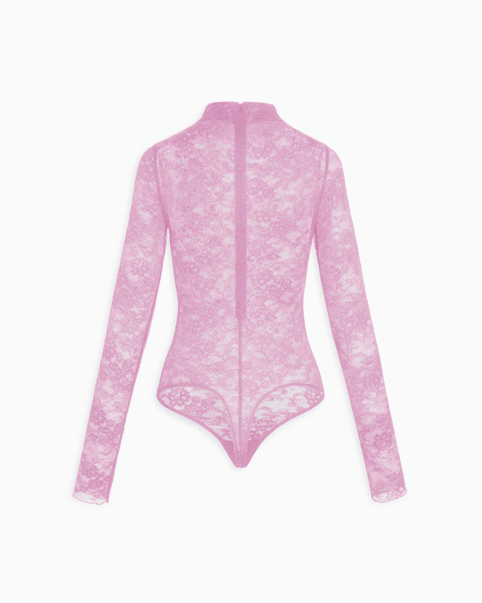 Lace Funnel Neck Bodysuit | Powder Pink