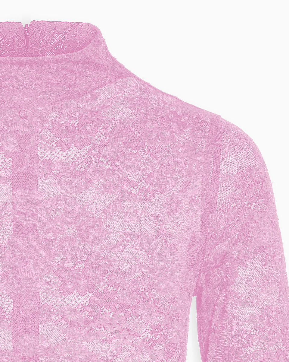 Lace Funnel Neck Bodysuit | Powder Pink