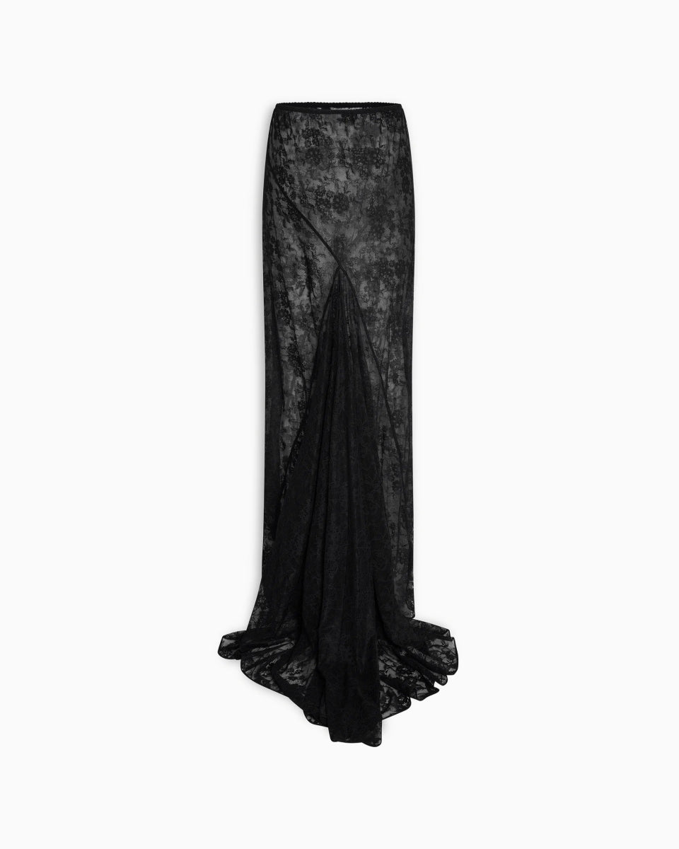 Lace Maxi Skirt With Train | Black
