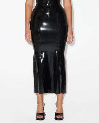 Black Latex Maxi Skirt Stretch Midi