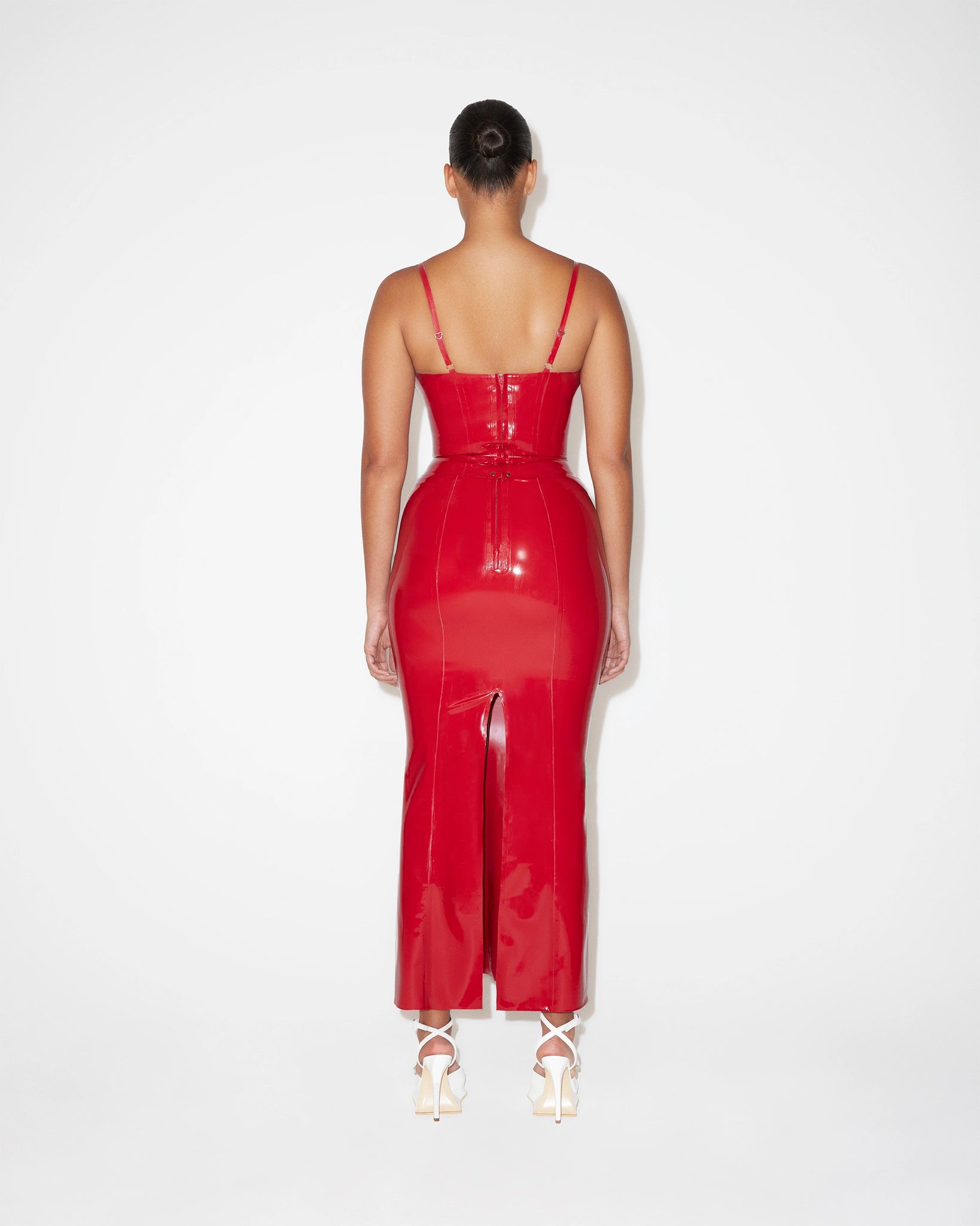 red latex midi dress Postergirl WHISTLE LATEX MIDI DRESS RED by Postergirl