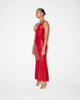 Women's Red Latex Maxi Skirt Stretch Midi