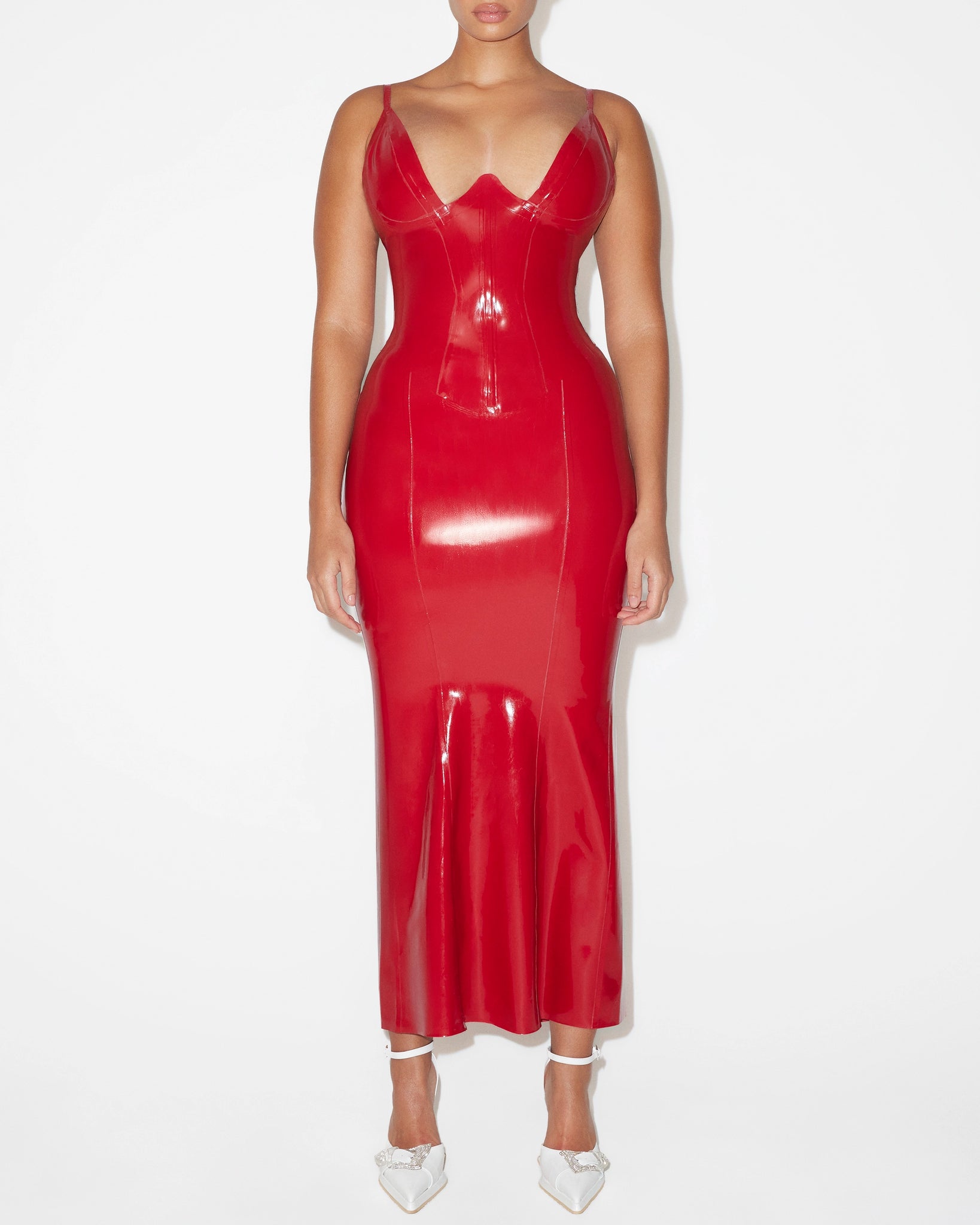 maxi latex dress Women's Red Latex Maxi Skirt Stretch Midi