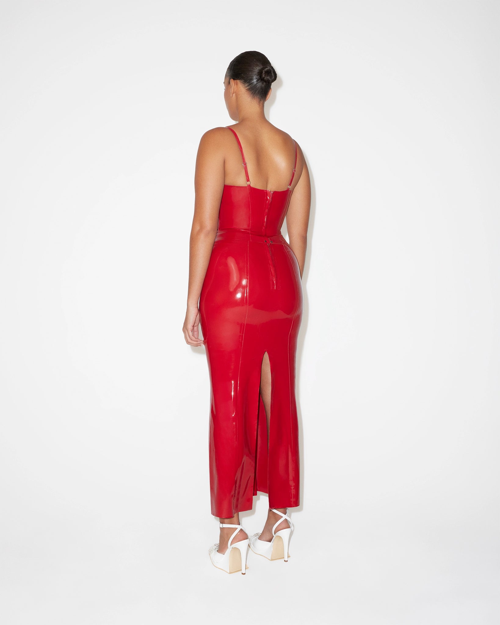 Women's Red Latex Maxi Skirt Stretch Midi Women's Red Latex Maxi Skirt Stretch Midi