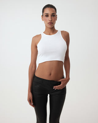 Cropped Raw Hem Rib Tank | White