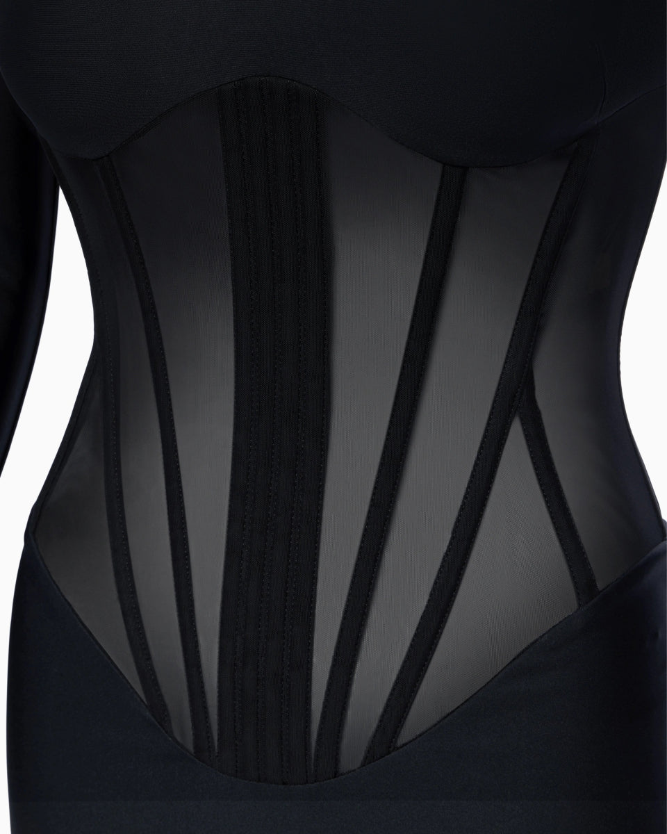 Long Sleeve Corset Dress | Black