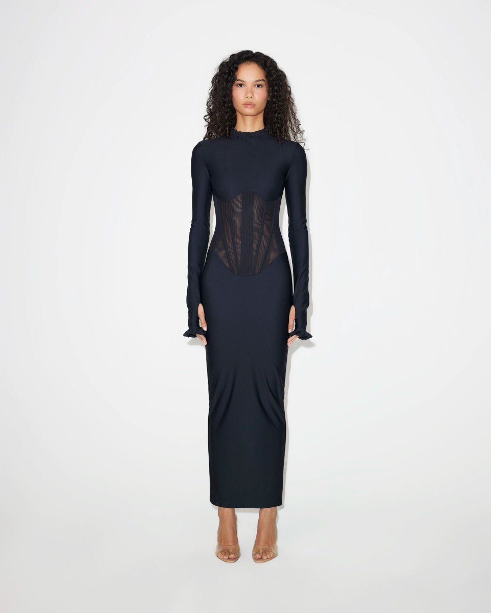 Long Sleeve Corset Dress | Black