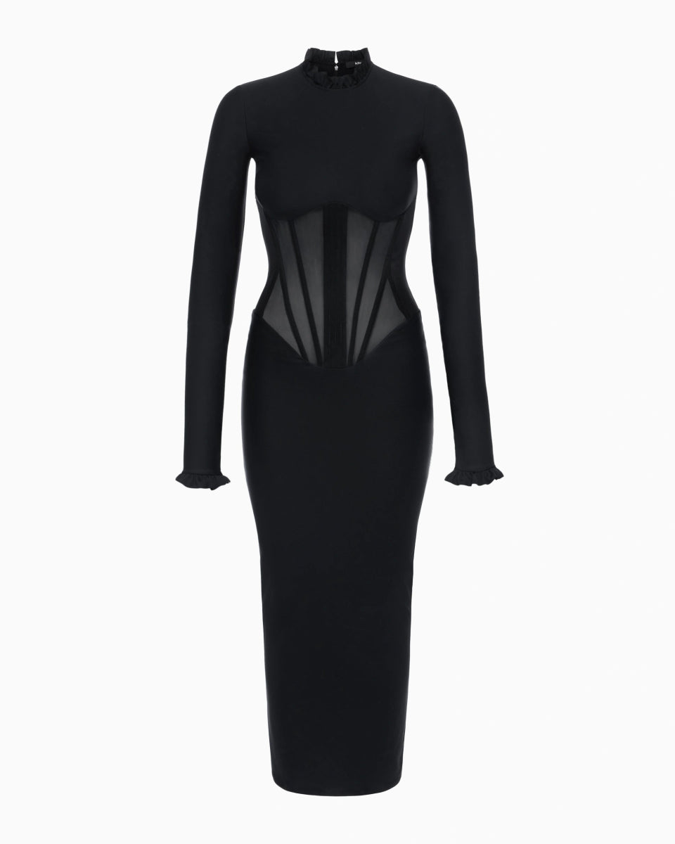 Long Sleeve Corset Dress | Black
