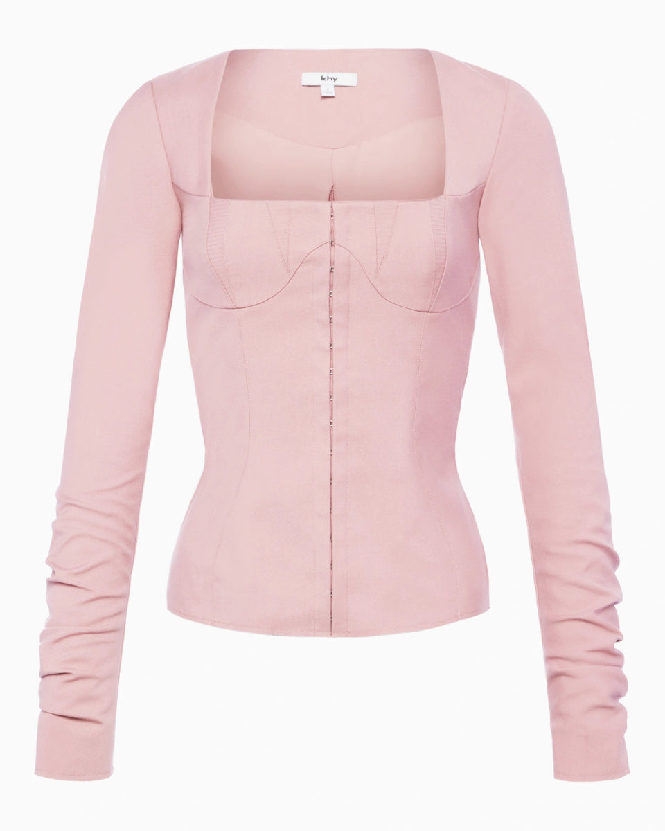 Long Sleeve Corset Top | Blush