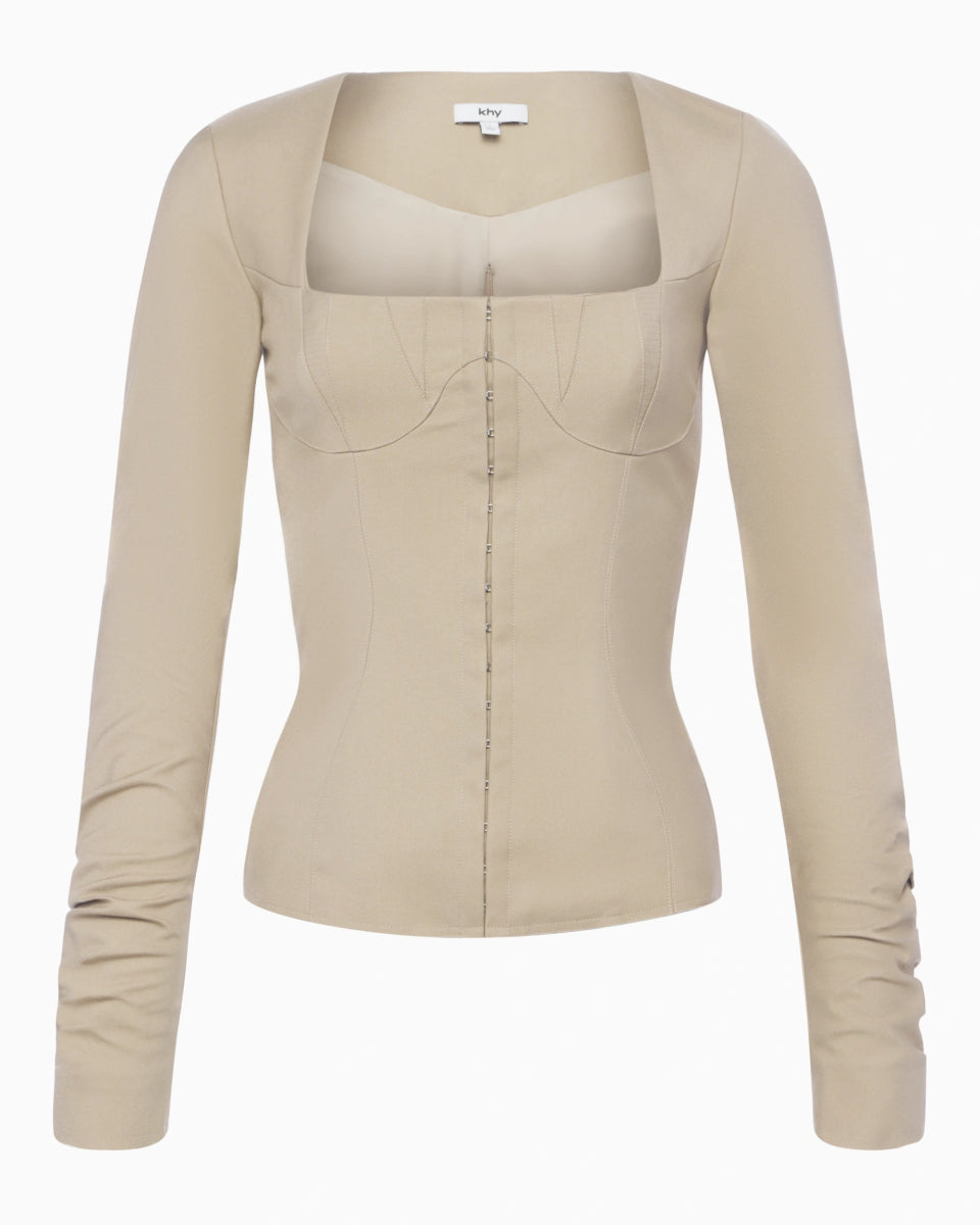 Long Sleeve Corset Top | Sand