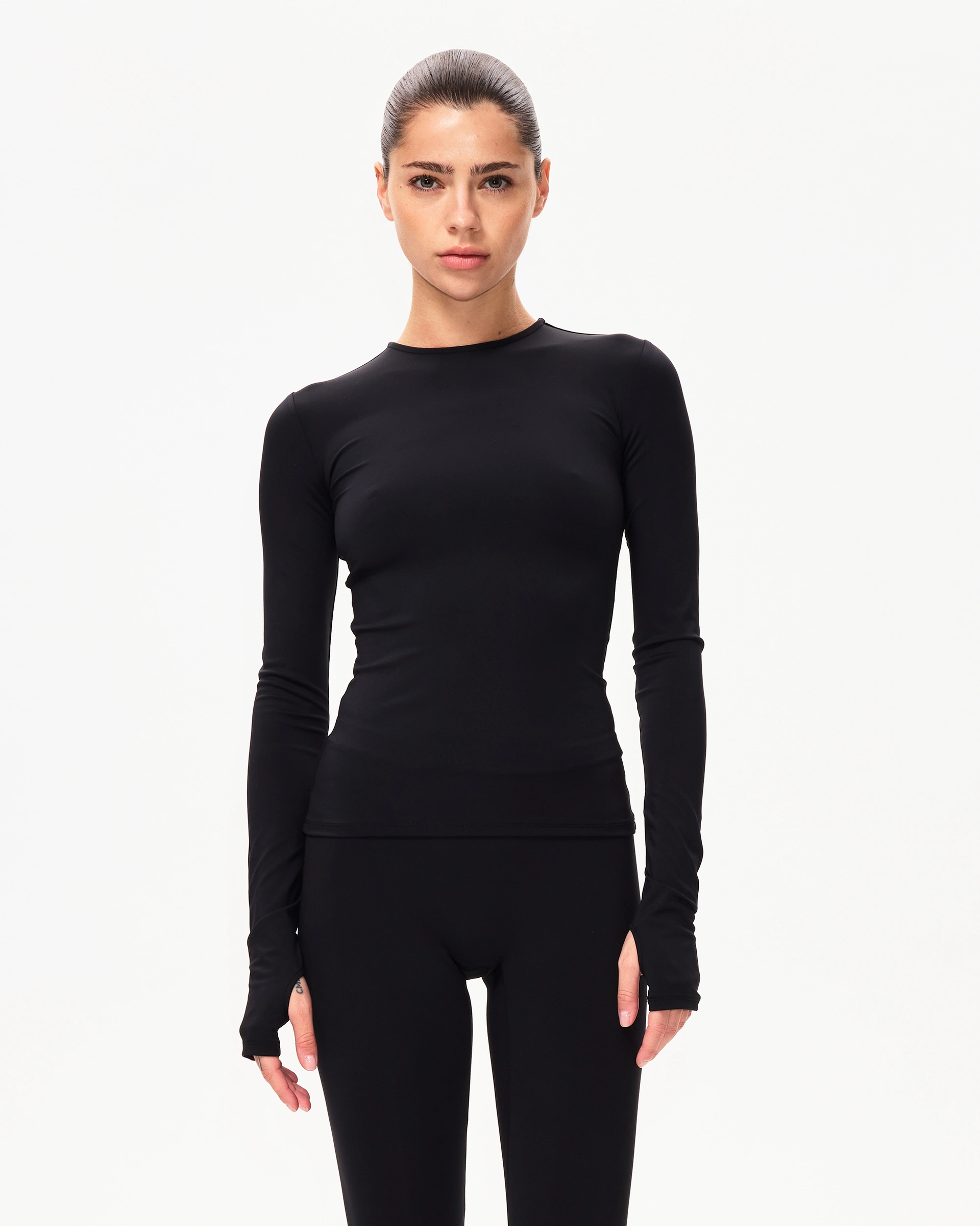 Black Long Sleeve Thumb Hole Tee Stretch | Khy XS