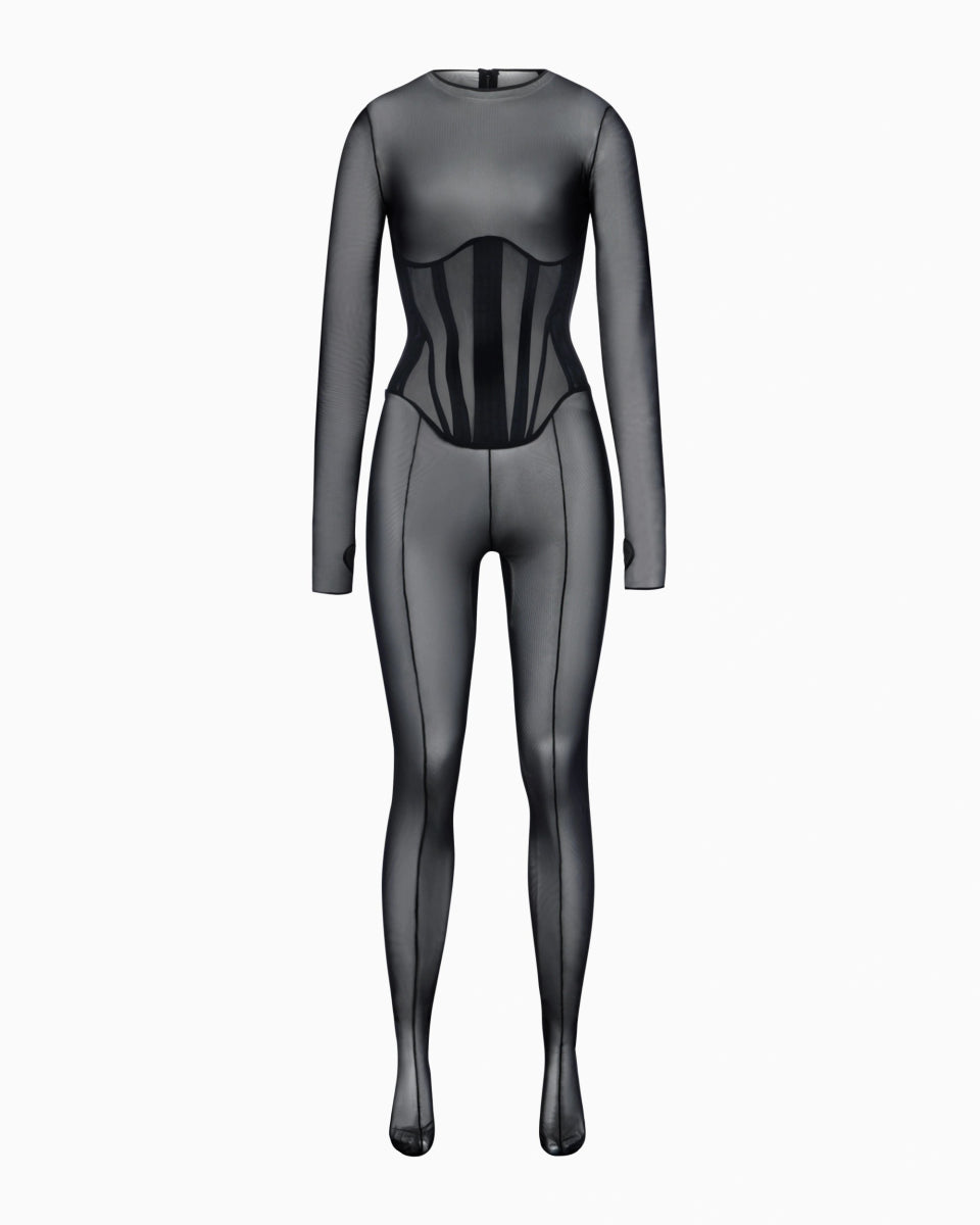 Mesh Corset Catsuit | Black