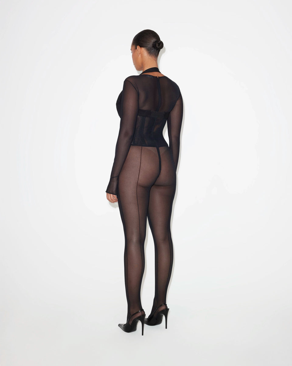 Mesh Corset Catsuit | Black