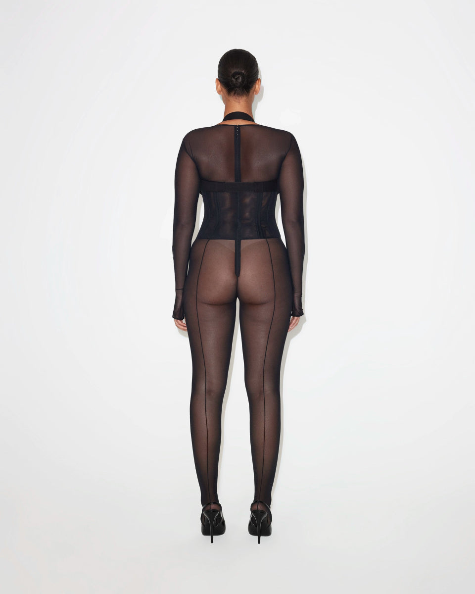 Mesh Corset Catsuit | Black